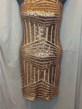 Fashion Nova Rose Gold Sequin Mini Dress Sz M